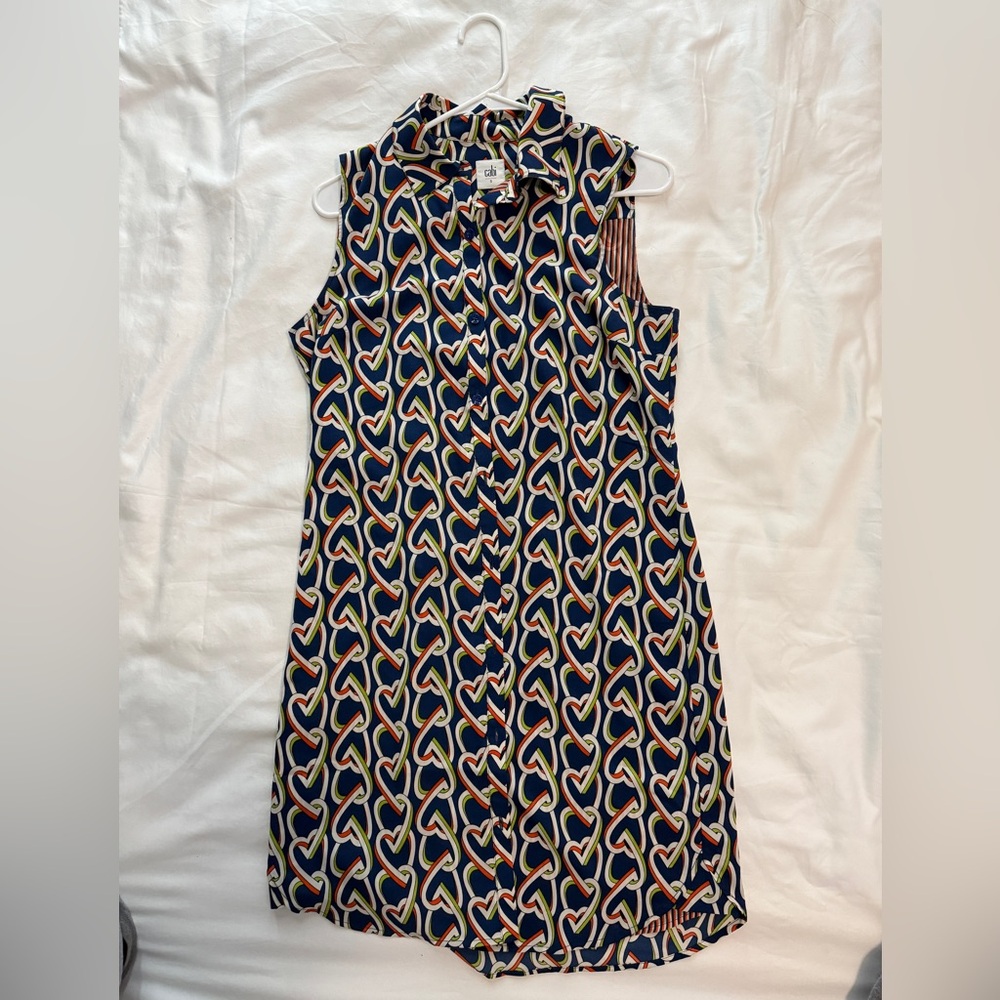 CAbi Navy and Cream Heart Midi Dress